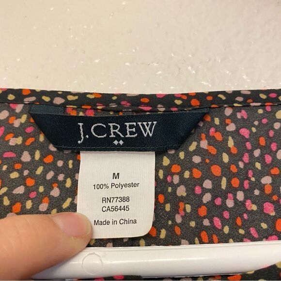 J crew Lightweight colorful black micro print semi sheer short sleeve blouse -M - Picture 4 of 13